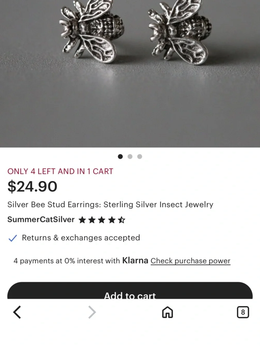 Bee Stud Earrings Silver (?) or Silver Tone Beautiful!